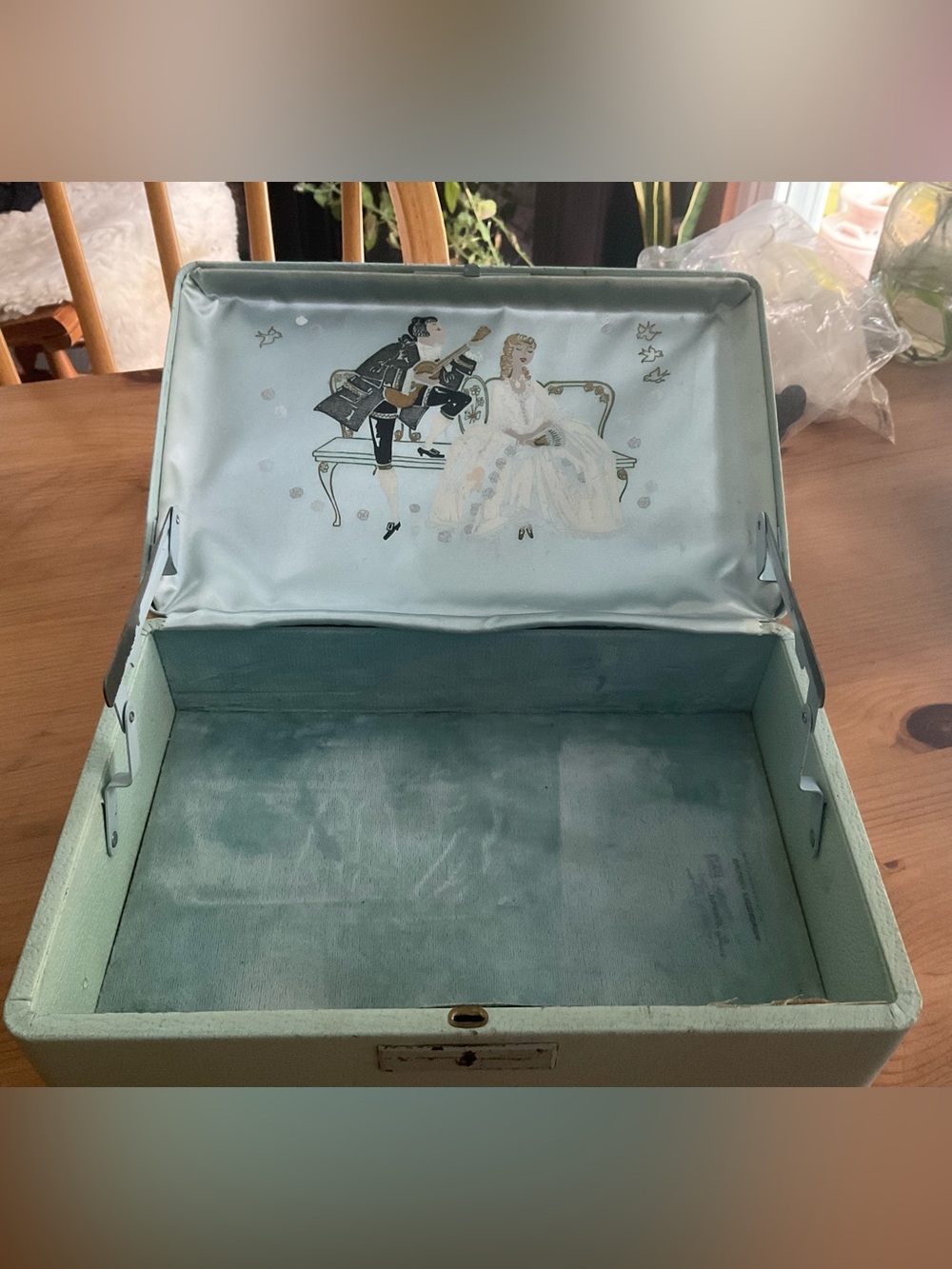 Vintage Farrington Blue/Mint Velvet Jewelry Storage Box
